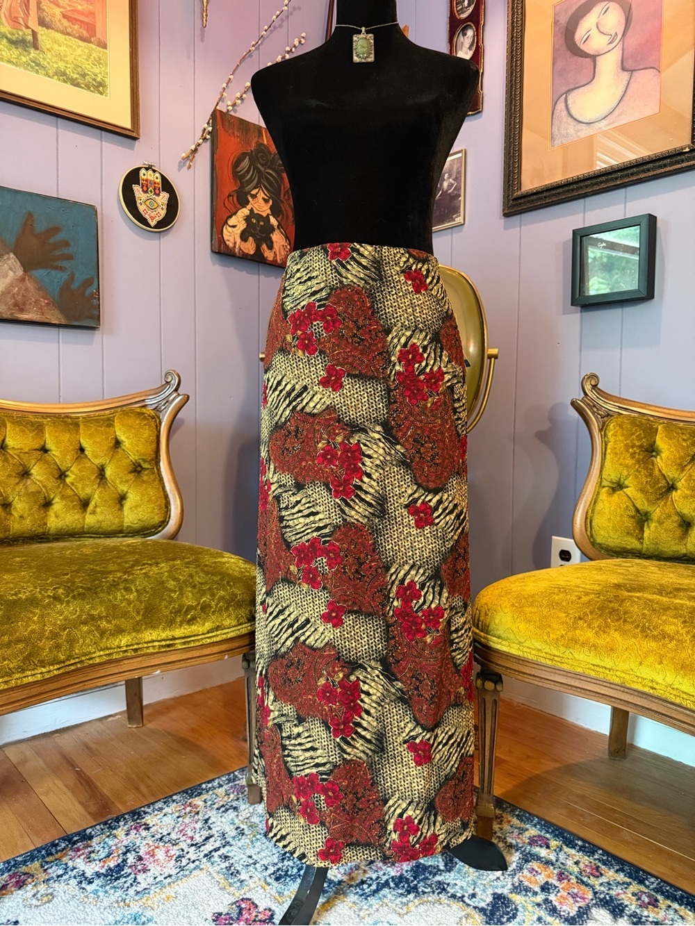 NWT Vtg 90s/Y2K Notations Whimsigoth Grunge Foral and Animal Print Maxi Skirt